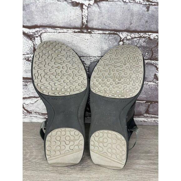Naot Black Leather Gray Textile Wedge Ankle Strap Sandals Women Sz 38EU/7.5M US - Picture 6 of 16